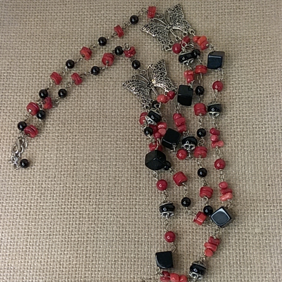 Glass Bead Multi-strand Butterfly Necklace--24 - Picture 2 of 4